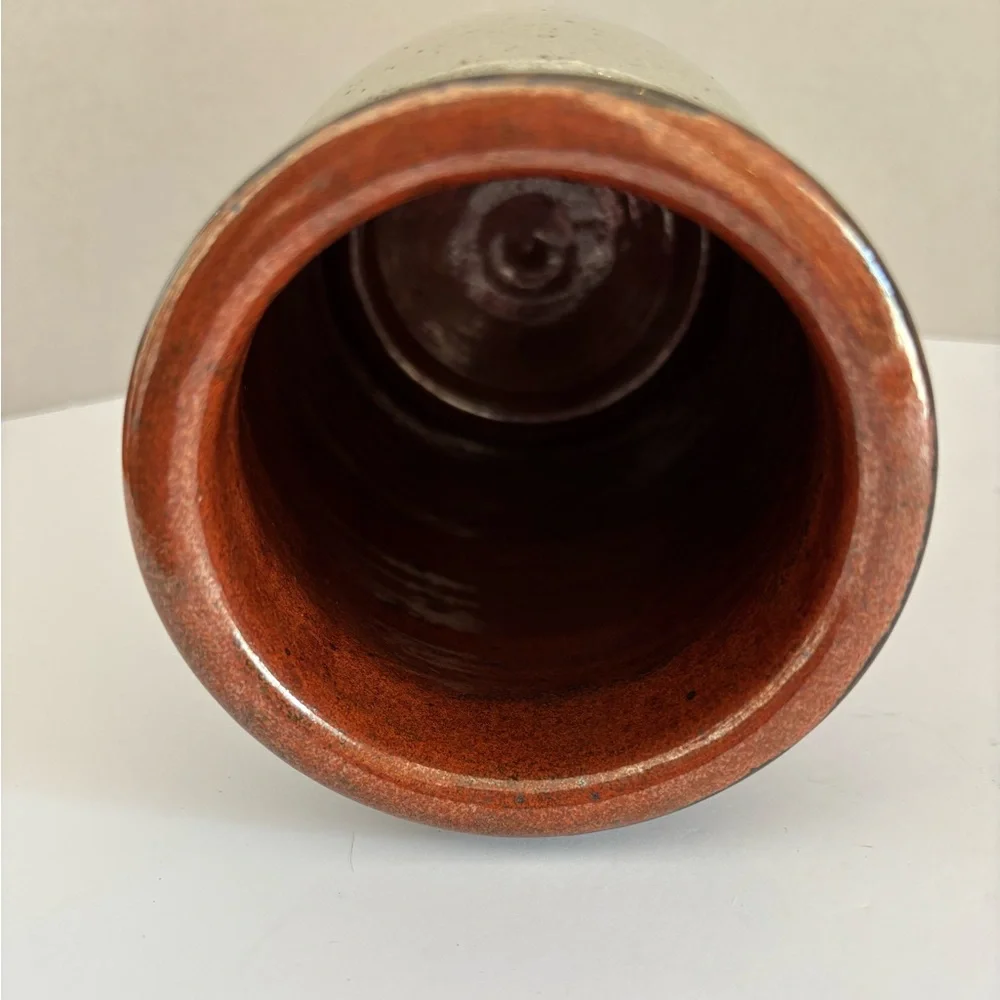 Vintage Mark Essig Signed Blue Apple Stoneware Vase/Utensil Holder 7